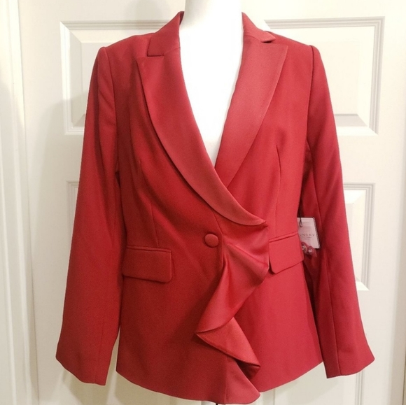 NWT Laundry Red formal Blazer with ruffle size 8 - Picture 4 of 7